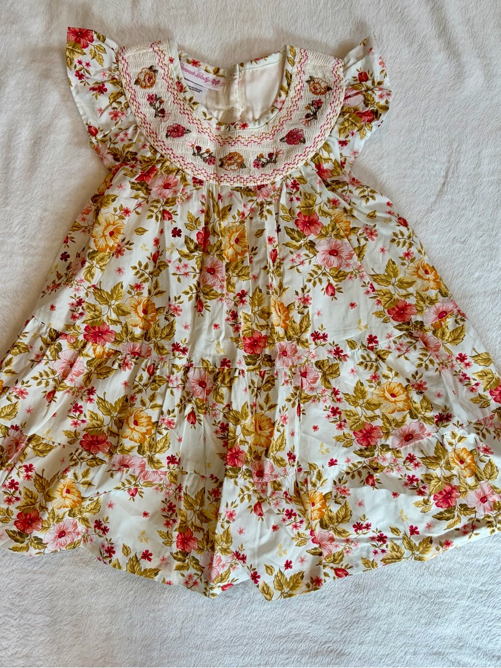 Bonnie Baby Floral Sundress in White, Pink & Gold